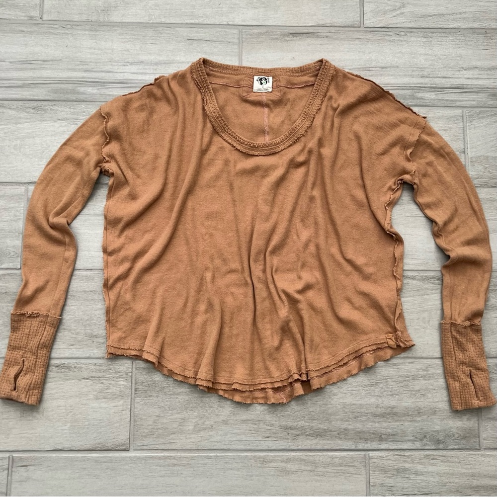 We The Free Colby Long Sleeve Oversized Tee Tan